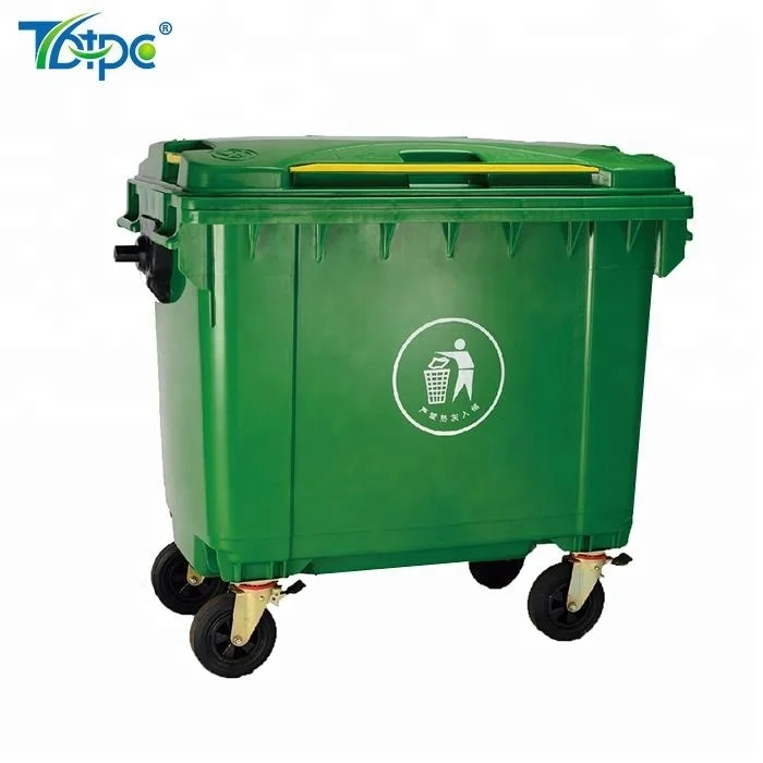 660 Green HDPE waste bin 660 lt trash cart 4 wheeled and 660 lt waste collector containers