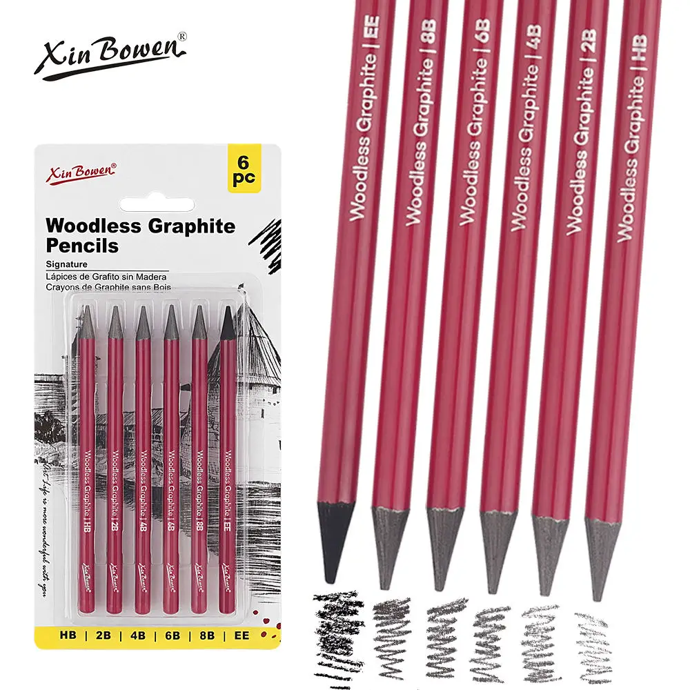 Xin Bowen New Tide 6 Pcs Sketching Pencil Writing Woodless Pencil Lapiz Charcoal Sketch Pencil Set