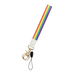 Custom Printed Luxury Hand Strap Wrist Embossed Leather Id Phone Lanyard Wristlet Key Chain Keychain