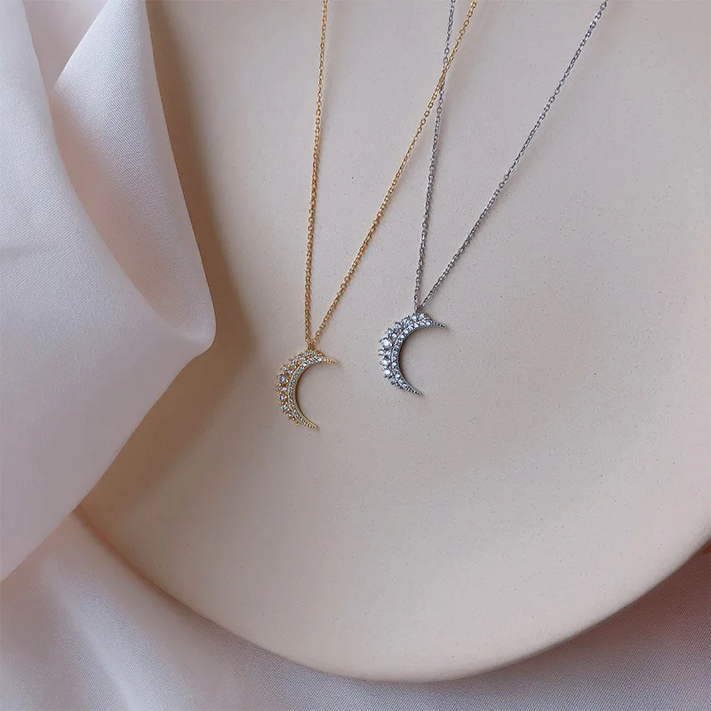 Best selling Korean style 14k gold plated 925 Sterling silver crescent moon collarbone chain necklace minimalist silver jewelry