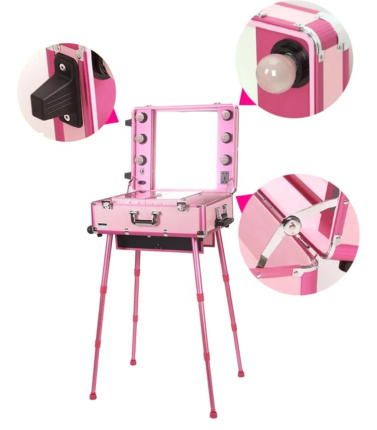 Yaeshii Lighted Cosmetic Rolling Trolley Train Case With Legs