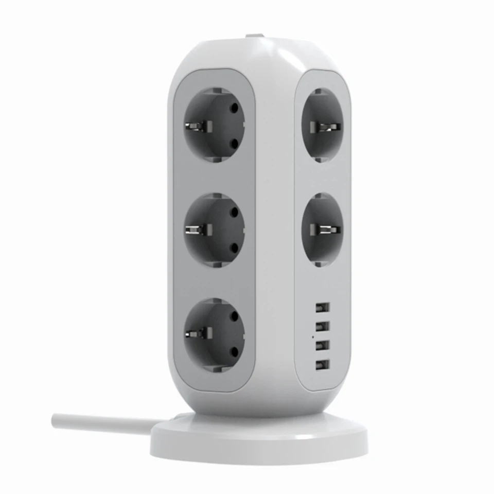Multi plug outlet retractable eu standard European type surge protection travel usb power strip cube extension lead cord socket