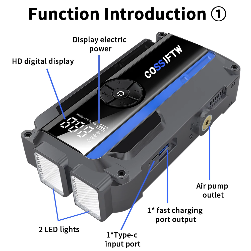 Portable Battery Jump Starter 3000A with Air Pump