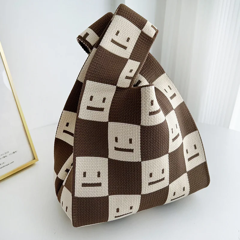Casual knitting vest handbag fashion korean INS multiple patterns choice  ladies wrist bag portable washable custom clutch bags