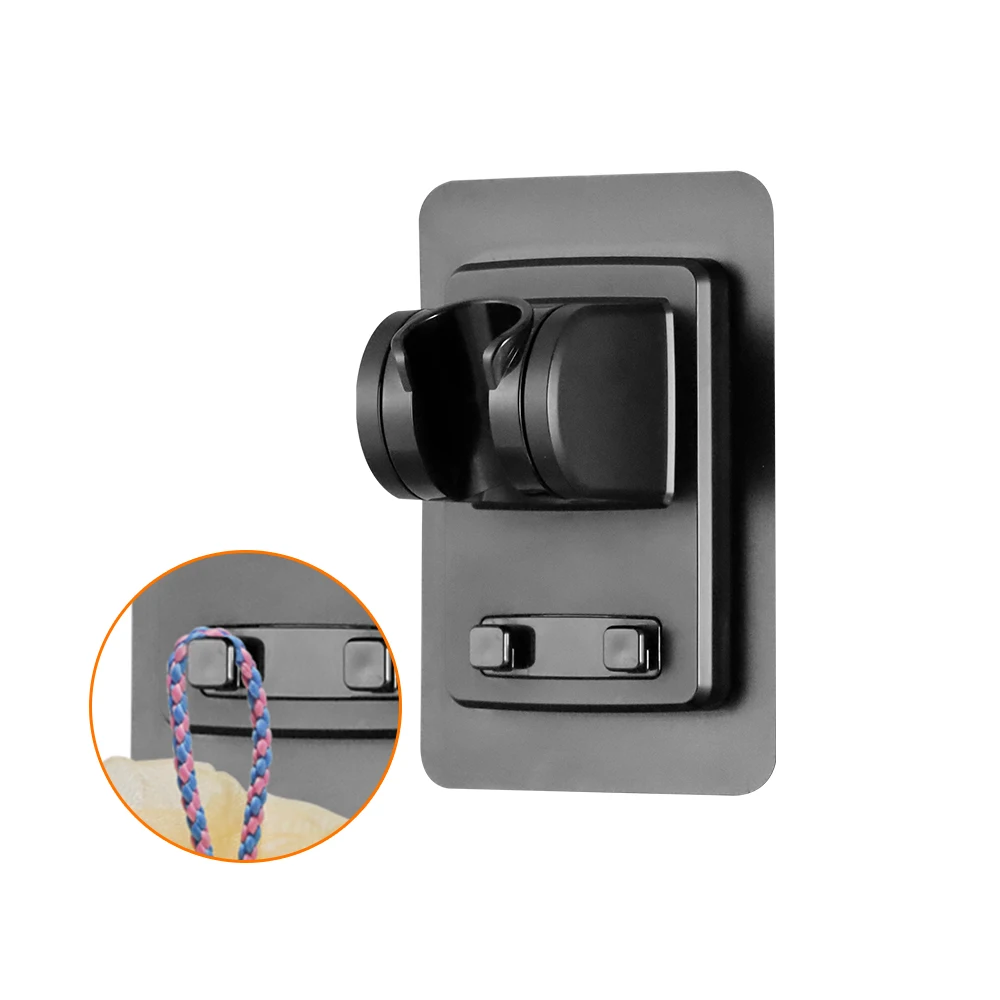 Black Color Shower Head Holder Strong Adhesive Adjustable Handheld Shower Wand Holder No Drilling Wall Mount Bracket