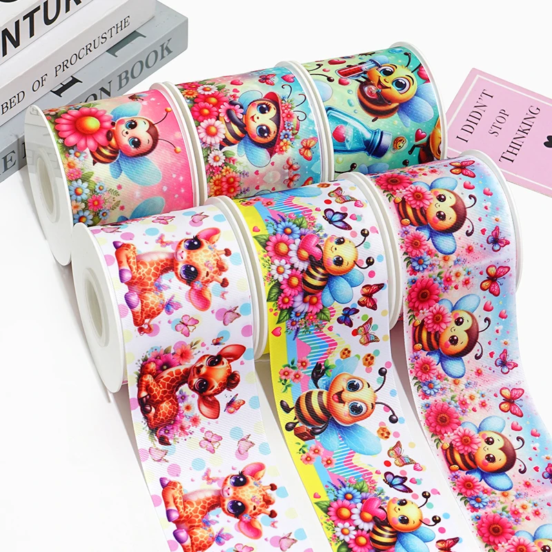 50Yards Cartoon Ribbon To Make Bows Diy Printing Cloth Gifts Box Packaging Flowers Party Decoration Tapes
