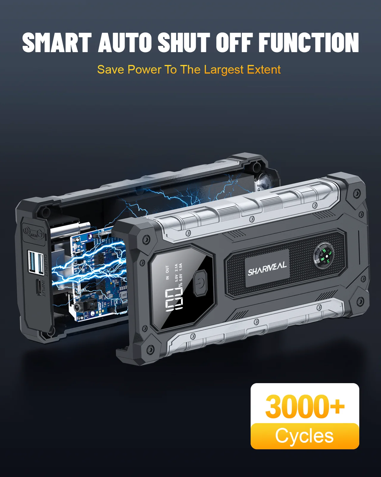 2000A Peak Current Car Jump Starter 15000mAh 12V Jump Box Car Battery Booster Pack Multi-Function Car Jumper