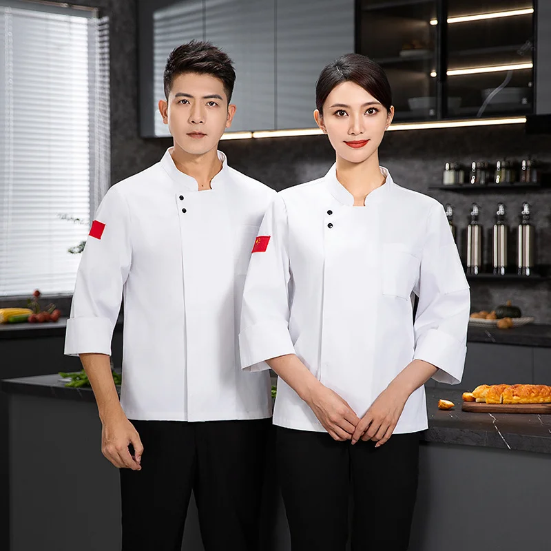 Oversized set Chef work uniform long sleeved mens womens autumn winter breathable back kitchen short sleeved uniform