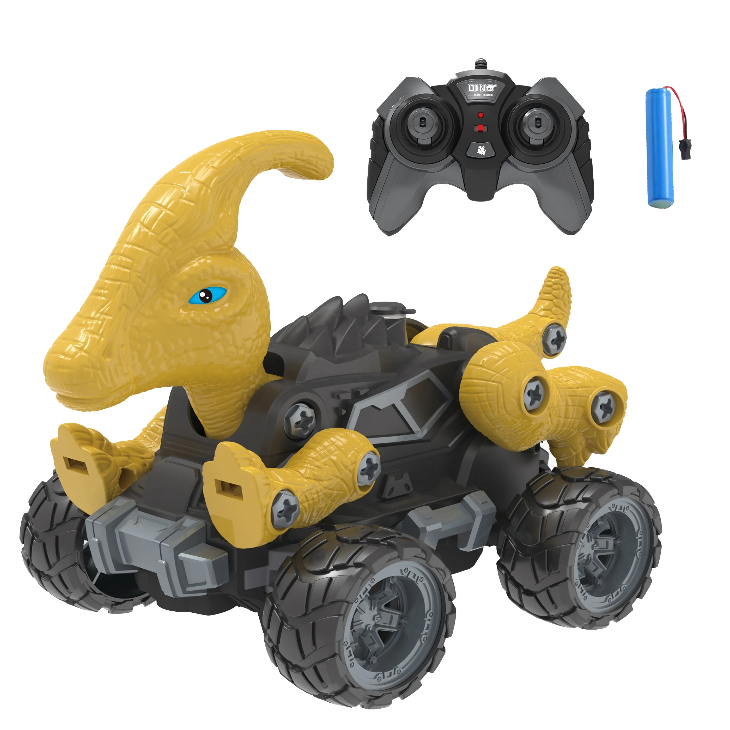 KK 2.4G DIY Dinosaur Monster Truck Toy Car with Light Mist Spray,Rechargeable Assemble Remote Control Dinosaur Car,Education Toy