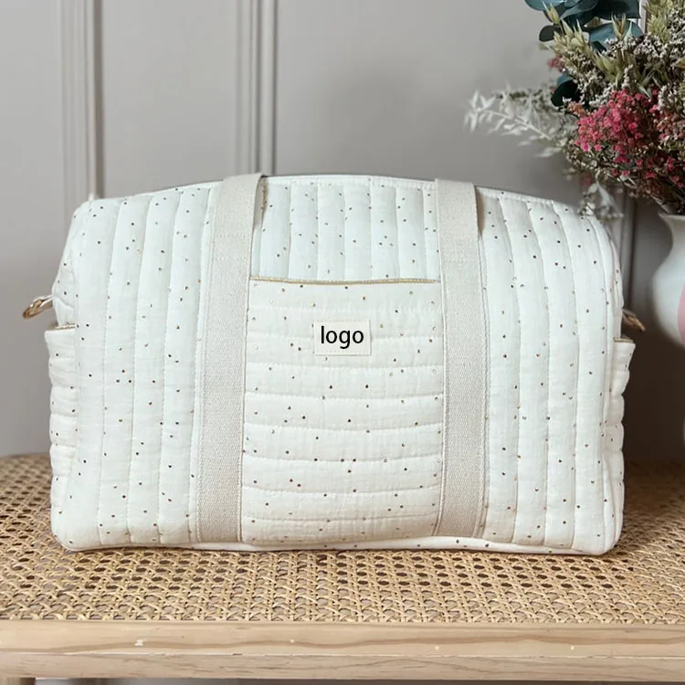 Quilted Flower Cotton Duffel Bag Floral Tote Bag
