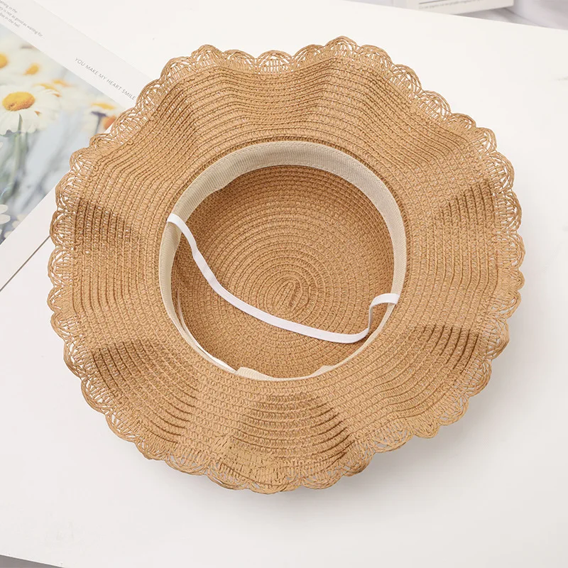 Customized Summer Wide Brim Kids Sun Beach Straw Bucket Bag and Hat Set with Pearl Baby Girl Hats From China Factory