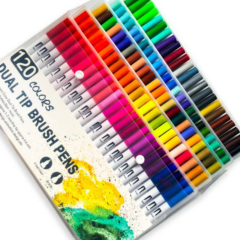 
Watercolor Pen Brush Markers Dual Tip Fineliner Drawing for Coloring Art Markers 120 Colors Pens 