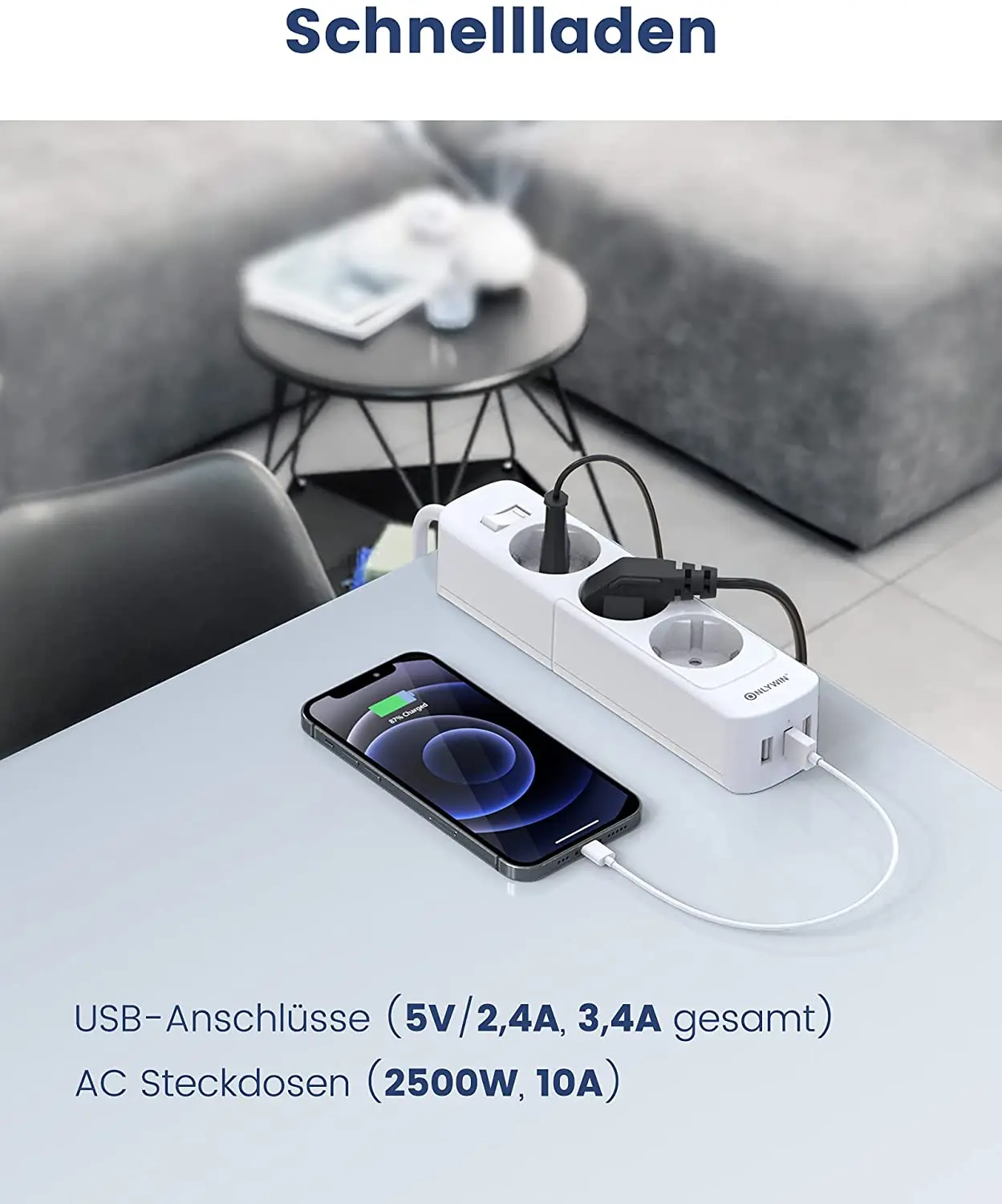 ONLYWIN EU German market Cable  outlets Overload Protection Multiple Plug smart modular power strip