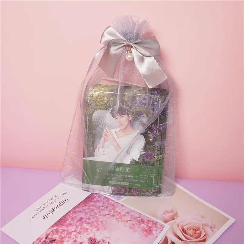 Mesh Organza Pouches Gift Bags with Ribbon Bow and Pearl Drawstring Organza Bag for Cosmetics