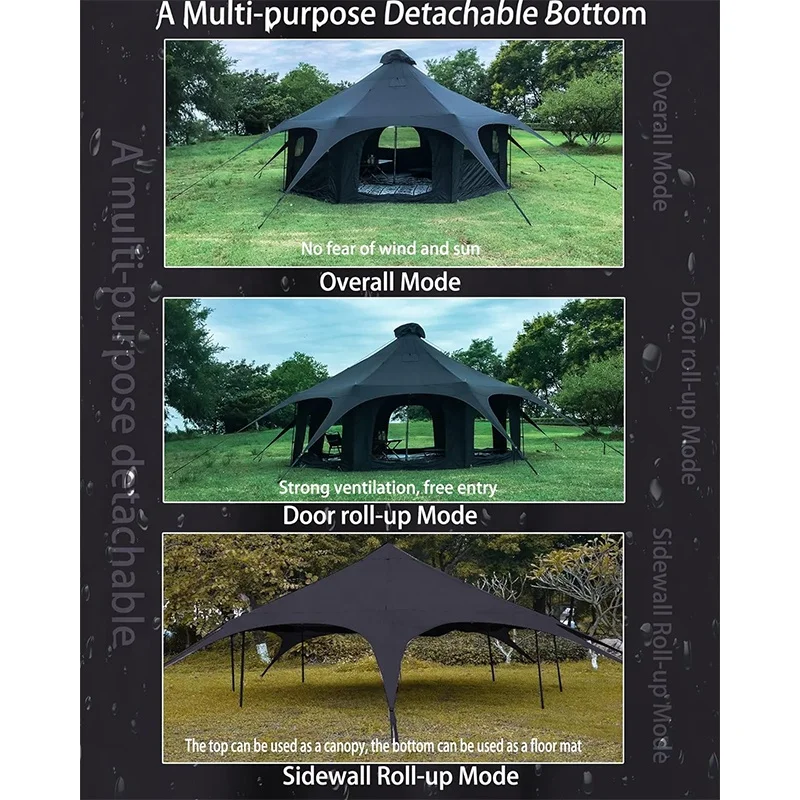 BOTEEN 5M Cotton Canvas Bell Tent Travel Group Activities 4 Season Polyester Cotton Black Tent With Stove
