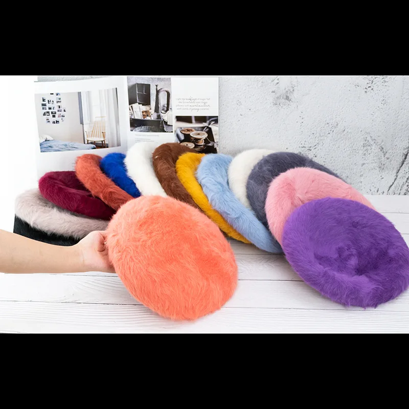 Winter Rabbit Hair Hat New Winter Solid Color Knitted Beret Cap Boina Thickened Warm Hats Elegant Beret Hat