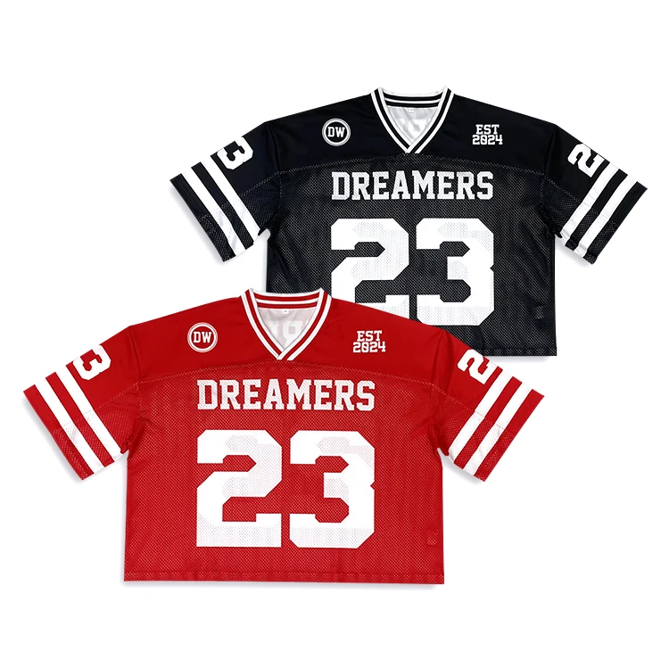 Custom Football Jersey American Oversized Oversized Sublimation Mesh Design Boxy Fit Crop Top American T-Shirt