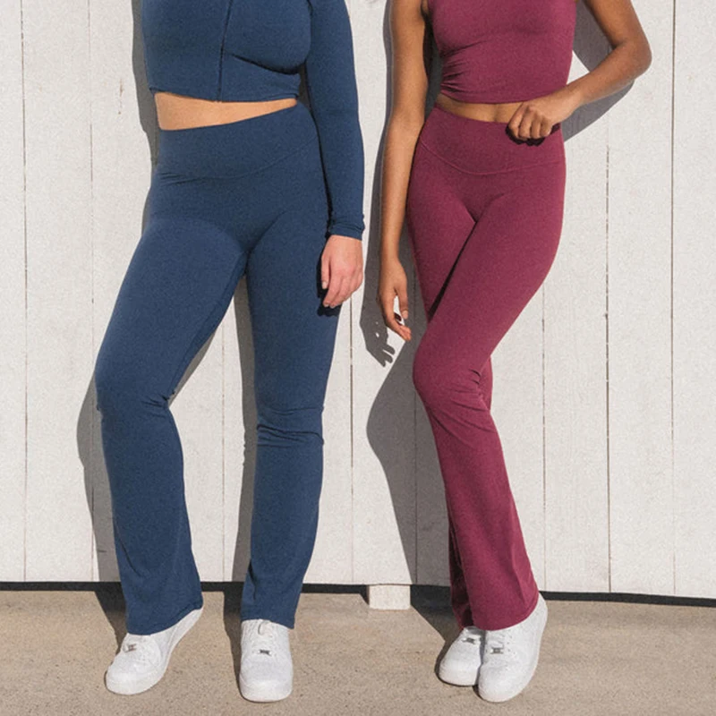 Gym Wear Manufacturer High Rise No front seam Custom Brand Active Flare Leggings