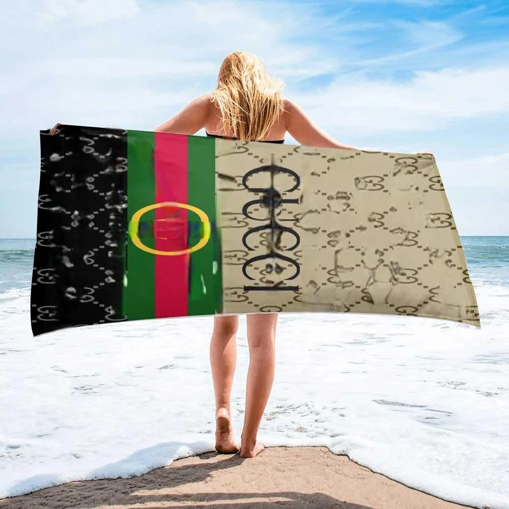 Wholesale customizable hot sell luxury branded logo designer bath towel print personalized microfiber soft terry beach towels
