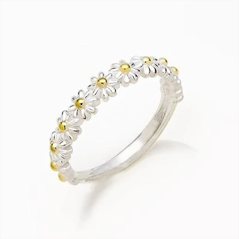 High quality Little Daisy flowers Copper plating Ms ring Sweet Double color flower ring for women