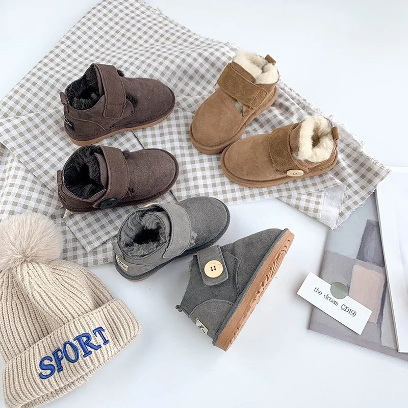 Custom Kids Newborn Pre Walker Toddler Wool Plush Winter Genuine Sheepskin Designer Girl Boy Baby Casual