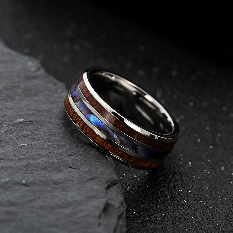 Hot selling personality tourist souvenir gifts customized stainless steel wood grain rings for man