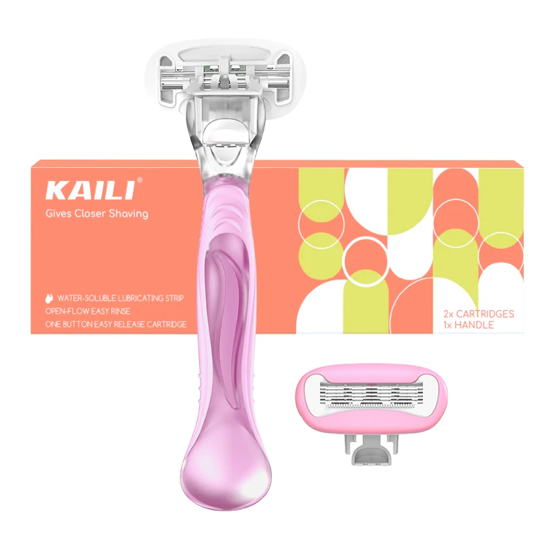 Lady shaving razor with 5 blades replacement cartridge gift box package can be customized