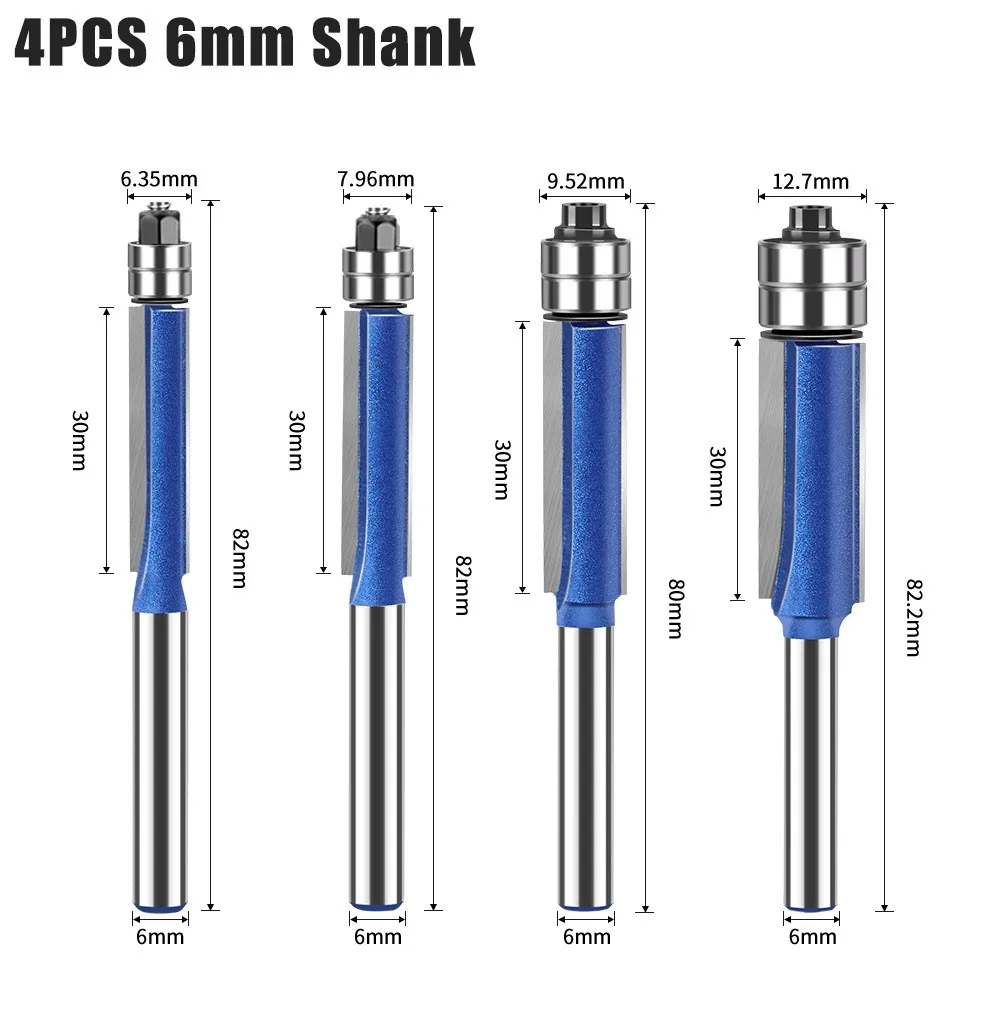 4pcs set 30mm double bearing woodworking tungsten milling cutter slotted flat end straight cut carbide end mill