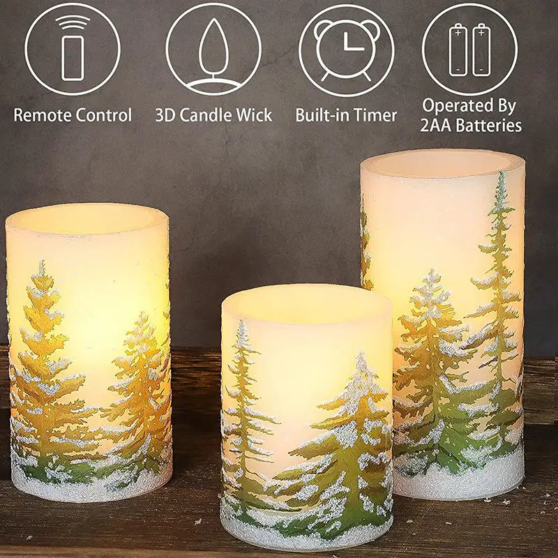 2024 new Christmas decoration supplies real wax led candles light Christmas tree decoration candles set with remote control