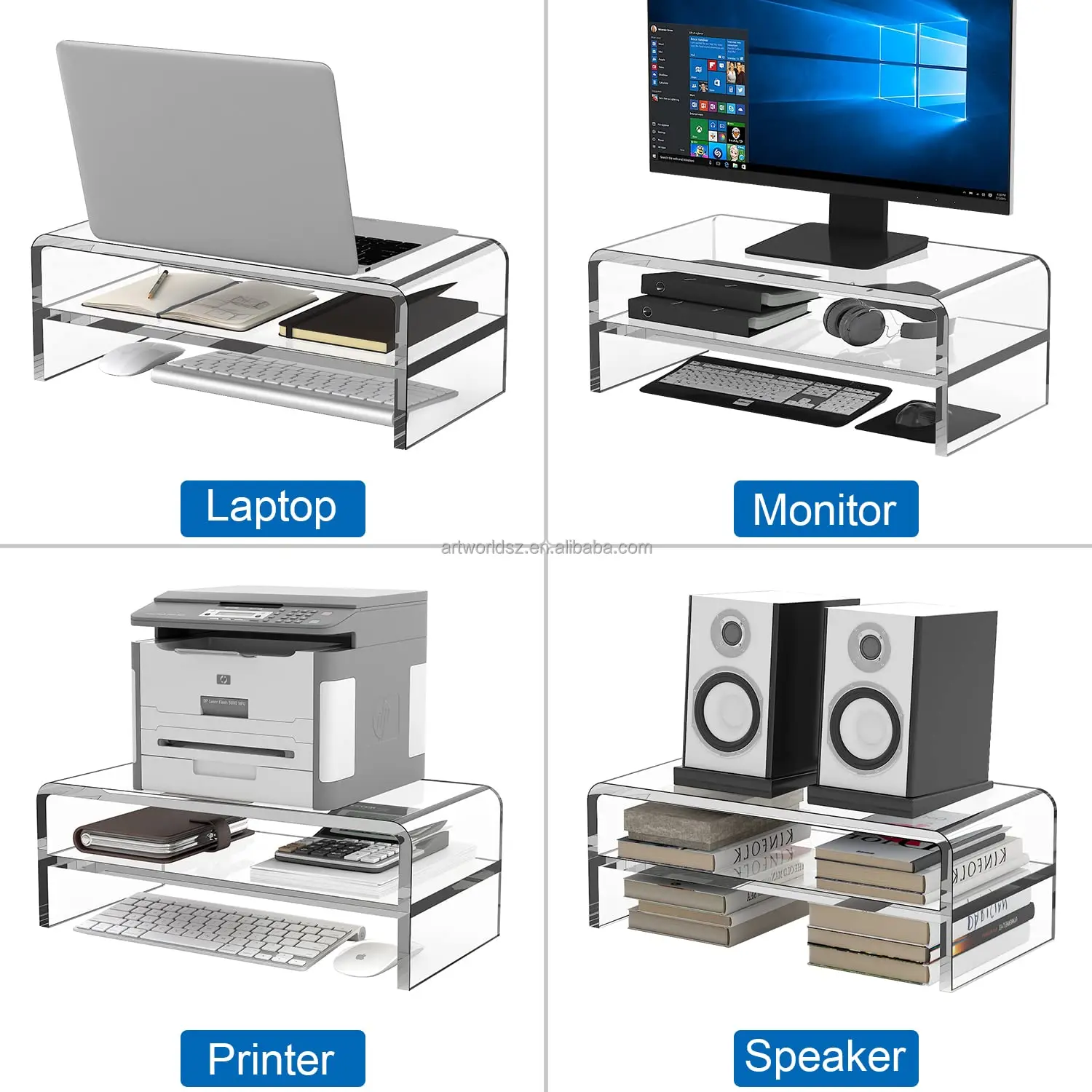 3 Shelves Heavy Duty Acrylic Monitor Stand Desk Riser with Adjustable Length and Angle Computer TV PC Laptop Screen Stand