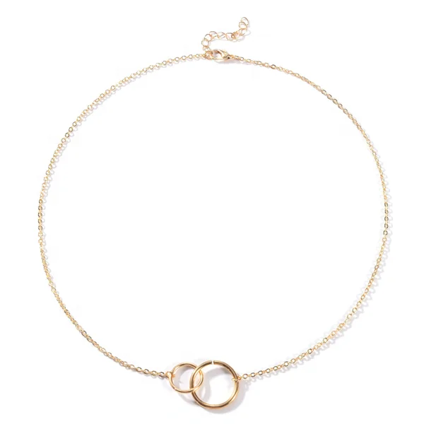 
Modern Meaning Jewelry Stainless Steel Interlocking Entwined Ring Choker Gold Plated Double Circle Necklaces 