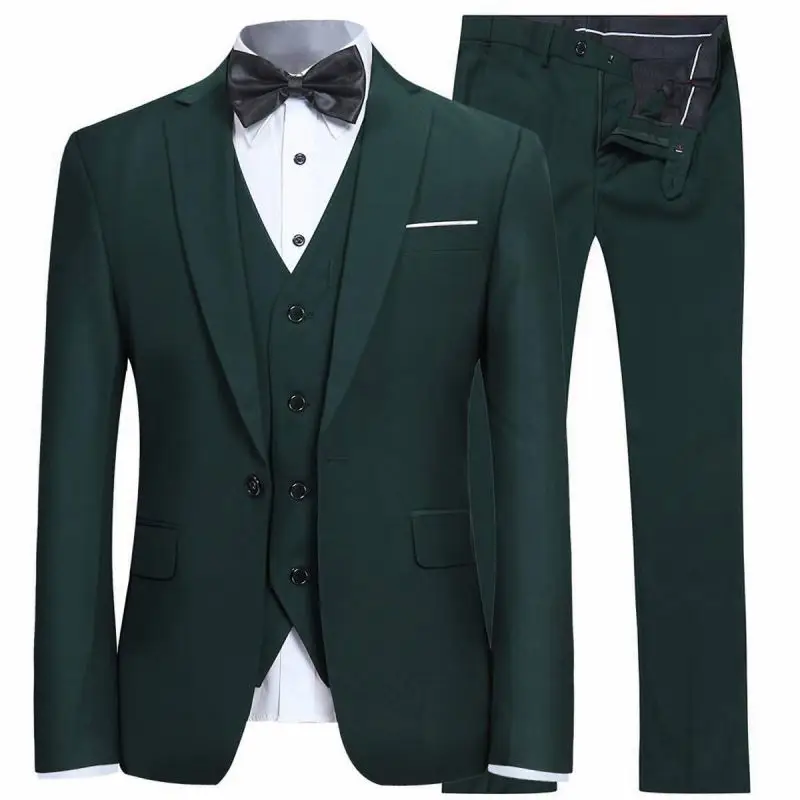 
Italian Men Slimfit Office Suit Dark Green Mens Suit Dress 3 Pieces Set Suits 