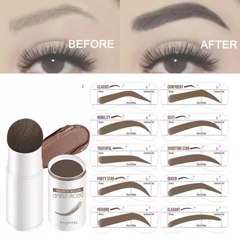 High Quality Maxfine Natural Perfect Tint Waterproof Shaping One Step Eye Brow Stamp And Stencil Kit