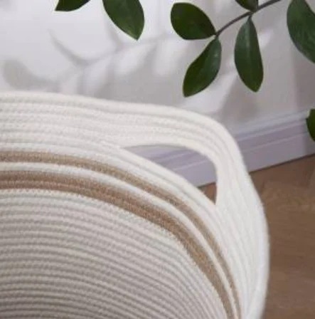 factory sale large woven cotton rope storage laundry basket with durable handles