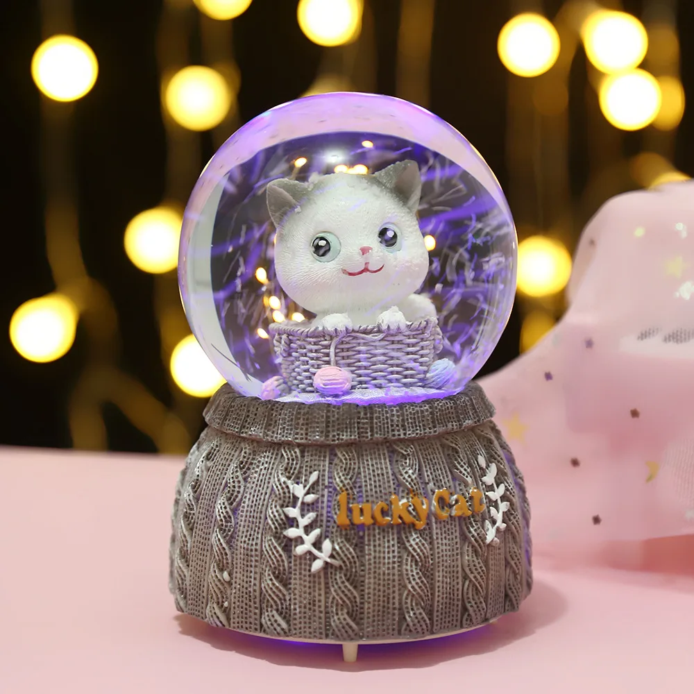 Cute Cartoon Unicorn Crystal Ball with Light Music Box Glass Sphere Resin Crafts Desktop Decoration Ornament Wholesale Gift