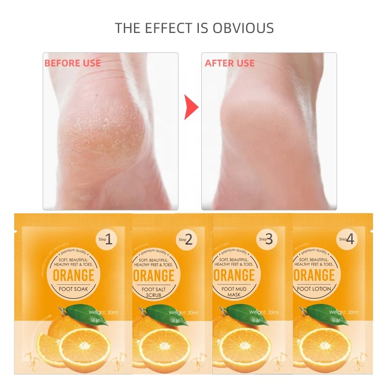 Private Label Organic Orange Epsom Salt Foot Soak Foot Lotion Pedi Soak Dead Sea Salt Scrub 4 In 1 Foot Jelly Set