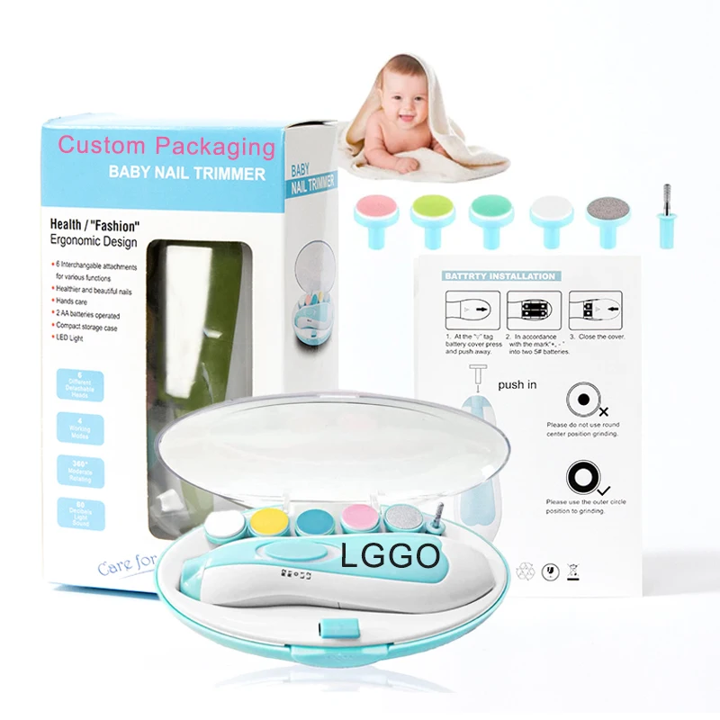 Wholesale Safe Baby Nail File Electric Nail Trimmer Manicure Set Clippers Grinding Heads and LED Light