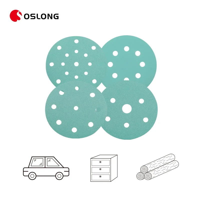 Customized Multi Holes 5 Inch 125mm Aluminum Oxide Zirconia Green Sandpaper Disc 240 Grit Grinding Car Abrasive Disc