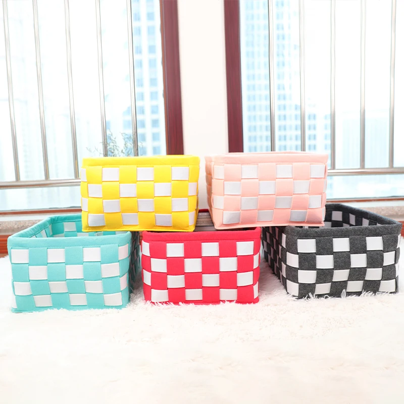 home storage organization Foldable Felt Storage Boxes with Handle Woven Storage container Rectangular Baskets and felt organizer