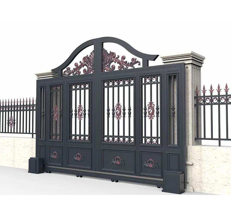 China Factory Manufacturer Price High Quality European Design Courtyard Door Luxury Metal Frame Double Wrought Iron House Door