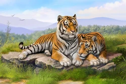 Two Tiger Resting On The Stone Landscape Art Wall Home Office Decor Living Room Luxury Pictures Inspirational Canvas Painting