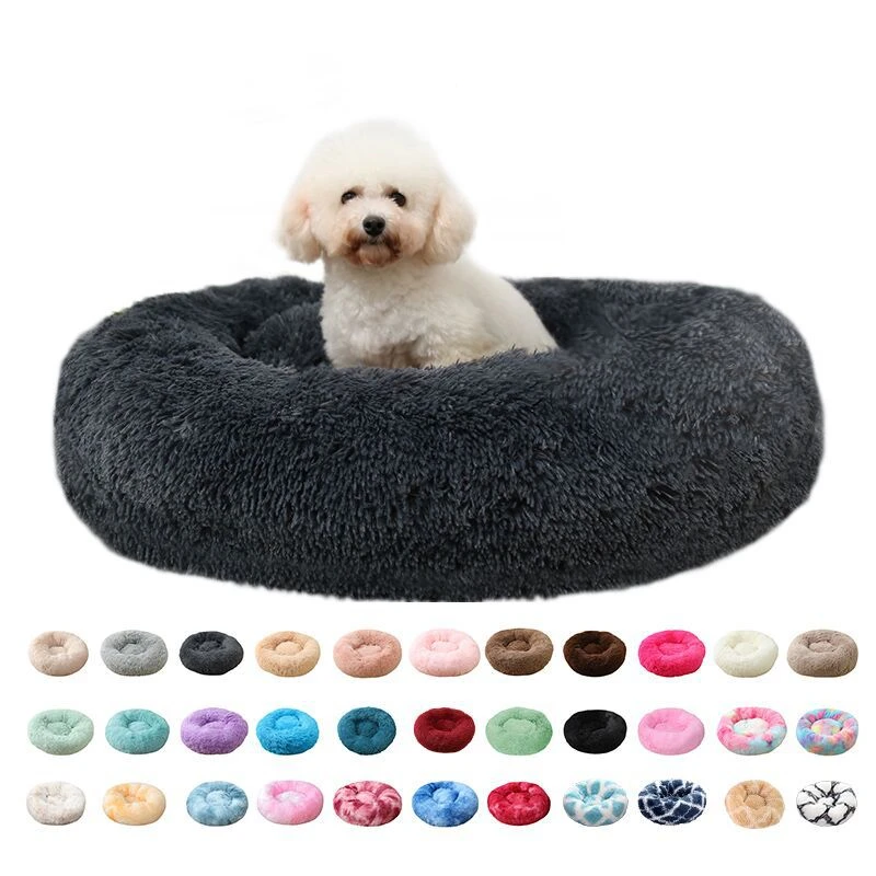 Best Quality Non-slip Improved pet sleeping Colourful Cat Sofa Removable Fluffy Donut Faux Fur Winter Ultra Warm dog Cat Nest
