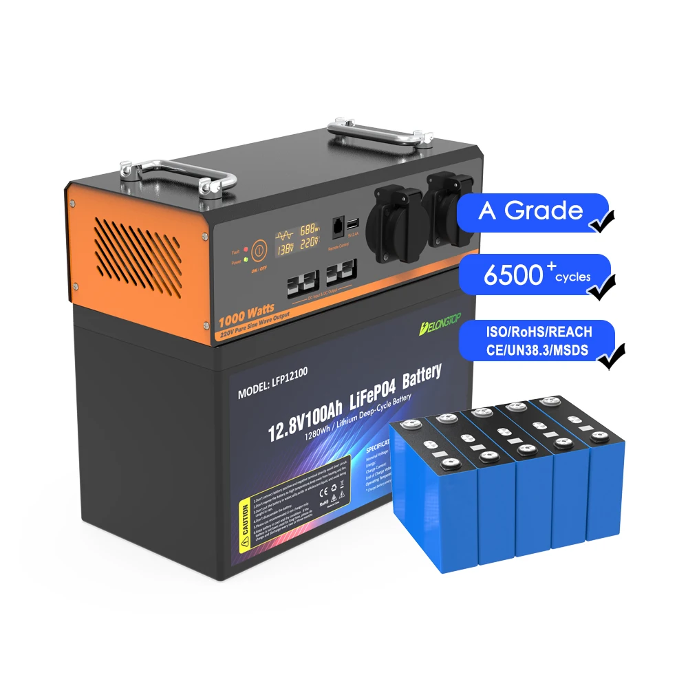 All in one Home Power Backup 12V 100ah 150ah 170ah Lithium Lifepo4 Battery with 1000W Solar Inverter Pv Port