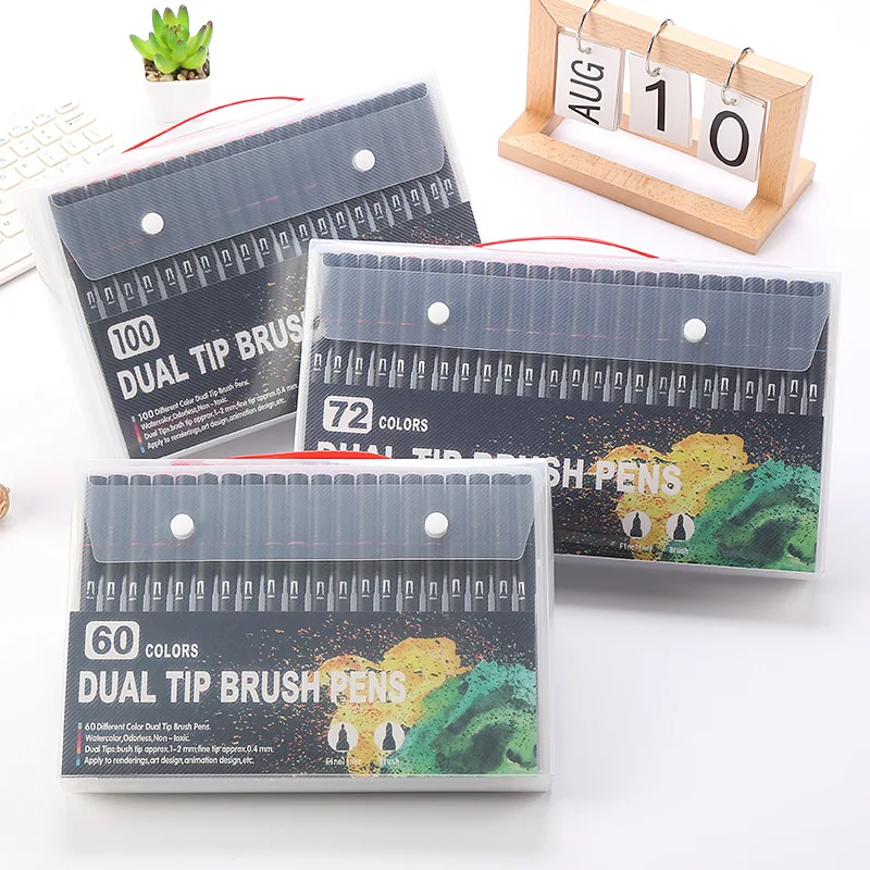 customize wholesaler 24/48/74/100 Dual Tip Brush Pens Fineliners Art Markers, Watercolor Marker set for kids artist adults