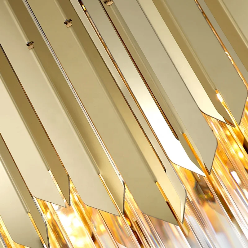 Modern luxury antique egyptian gold metal rectangle glass transparent bubble crystal pendant light living room chandelier lamp