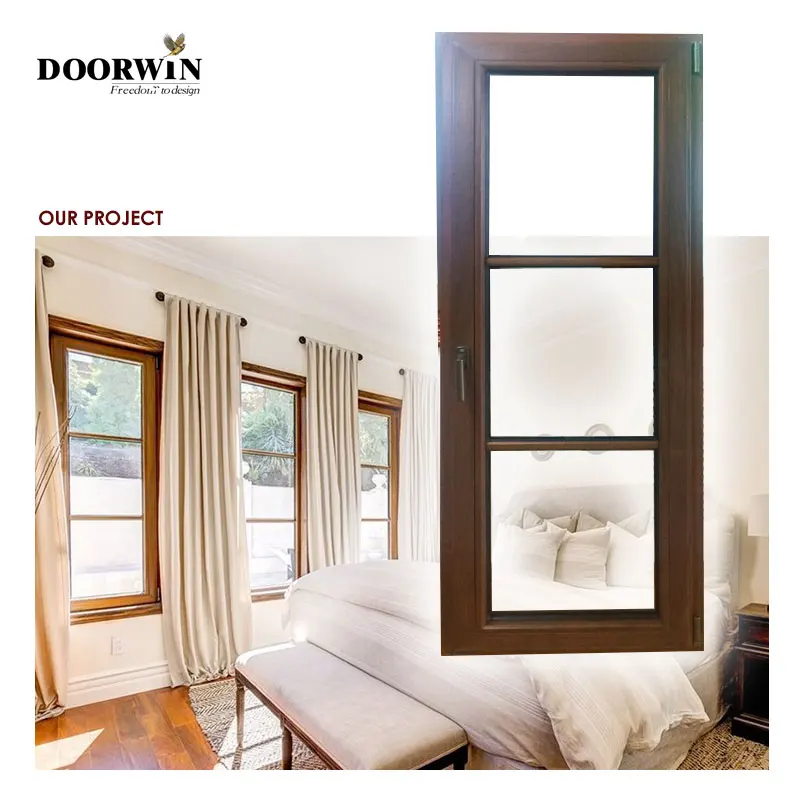 Doorwin New products certified supplier wood french casement double glazing windows with grilles for modern house