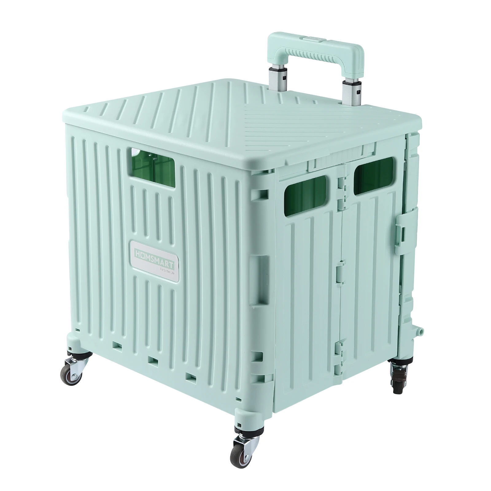 New korea style four wheels super market trolley plastic foldable trolley cart with 50KG load capacity
