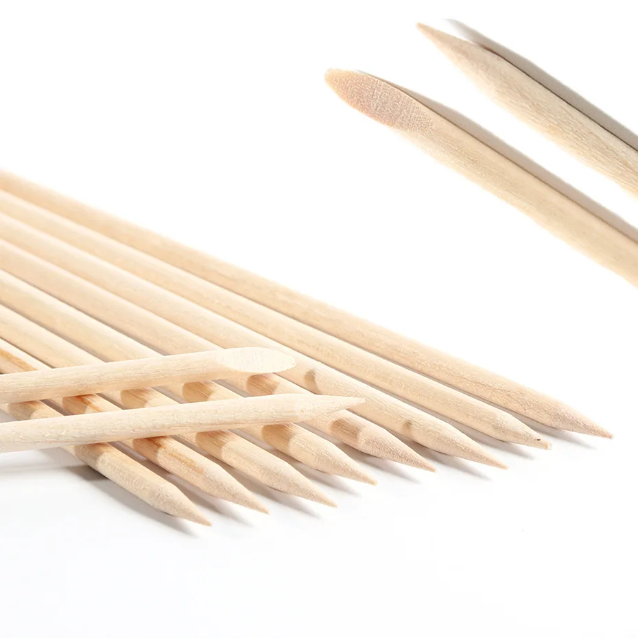 Custom double ended manicure and pedicure tools orange wooden nail sticks manicure sticks for nail