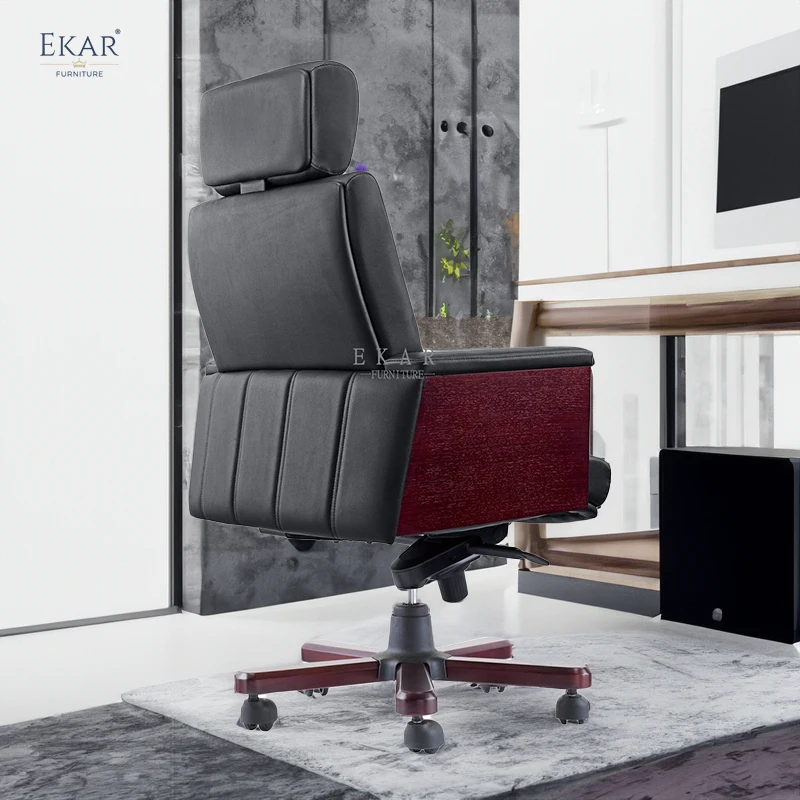 Executive Top-Grain Leather Office Chair with Padded Armrests