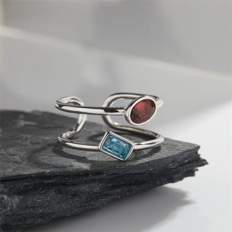 French Style Geometric Oval Garnet Square Topaz Engagement Bands 18K Gold Plated S925 Sterling Silver Jewelry Gemstone Rings
